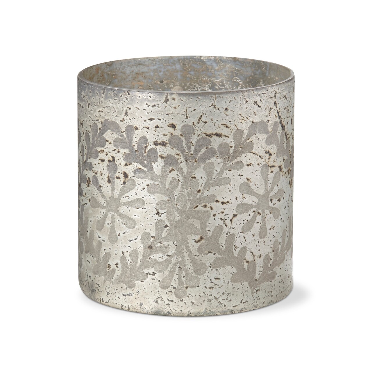 Eva Etched Hurricane Candle Holders - Antique Gold Glass Pillar Holders, 6" H x 6" Dia, Everyday Decor